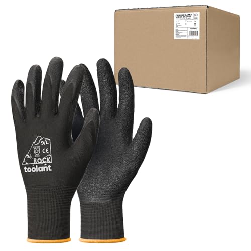 toolant Crinkle Latex Work Gloves Bulk, Rubber Coated Safety Work Gloves for Men and Women, 60 Pairs for Construction, Gardening, Warehouse (Black, Large) - color: Black - 60 Pairs, size: Large