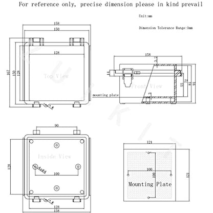 Zulkit Junction Box IP67 Waterproof Electrical Box Hinged Clear Cover Stainless Steel Latch Plastic Enclosure for Project w Mounting Plate Wall Bracket and 2 Cable Gland 5.9"x5.9"x3.5"/150x150x90mm - color: Clear Cover, size: 5.9"x5.9"x3.5"