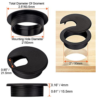 20 Pack 2 Inch/50mm Round Plastic Desk Grommets, Black Wire Organizer Caps, PC Computer Port Cable Hole Cover Plug Bushings, Perfect for Office Desk, TV Stands, Tabletops - size: 20 Pack