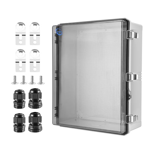 RTHIEAI Waterproof Outdoor IP67 Junction Box(20.1"x16.1"x7.9") with Mounting Plate, Hinged Clear Cover and Wall Brackets - Weatherproof ABS Plastic Electrical Enclosure for DIY Projects(510x410x200mm) - color: Clear Cover, size: 20.1"x16.1"x7.9"