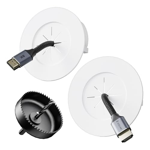 VCELINK in Wall Cable Management Kit (3.79 inch/96 mm) with Hole Saw Drill Attachment and Mounting Brackets, Hide TV Cords for Network, HDMI, Coax, Speaker Cables, 2-Pack - color: White, size: 3.79in/96mm