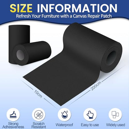 Self-Adhesive Canvas Repair Tape, 4" x 79" Waterproof Canvas Repair Patch, Fabric Patch Repairs Kit for Furniture, Tents, Sunbrellas, Boat Covers Awnings, Couches, Clothes, Bags Black - color: Black, size: 4" x 79"