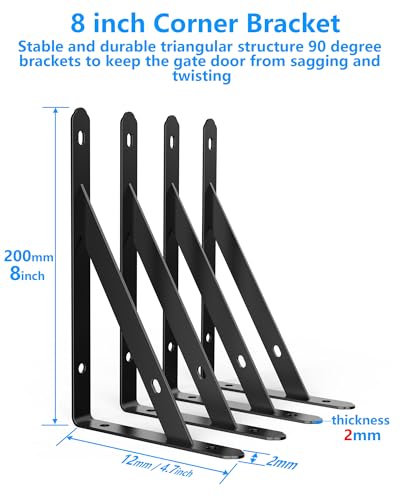 Fence Gate Frame Kit with 8 inch Hinges and Gate Latch, Includes Corner Brace Brackets, Suitable for Wooden Shed Doors and Barn Doors - size: 8 Inch