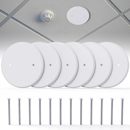 6-Pack Ceiling Cover Plate, 5 inch Round Outlet Covers Plate For 3-1/2 inch Electrical Box, Metal Blank Cleanout Cover Plate for Smoke Detector, Wall Light Hole, Hole Spacing 2.8 inch-White - color: ['white']