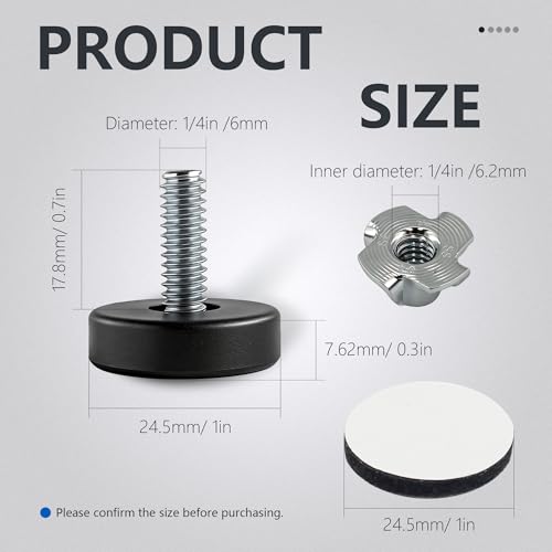 14pcs 1/4” Thread Furniture Leveling Feet, Adjustable Furniture Levelers Feet with T-nuts for Tables Cabinets Chairs Stool Legs Adjusting - color: With Screws