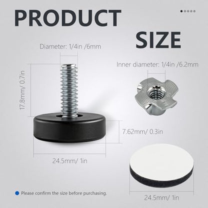 14pcs 1/4” Thread Furniture Leveling Feet, Adjustable Furniture Levelers Feet with T-nuts for Tables Cabinets Chairs Stool Legs Adjusting - color: With Screws