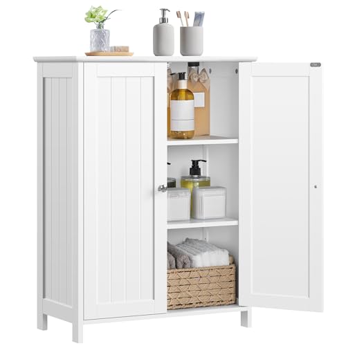 Yaheetech Bathroom Floor Cabinet, Modern Storage Freestanding Organizer Cabinet with Adjustable Shelves & Double Doors, 3-Tier Home Living Room Furniture, White - color: White, size: 24″ L × 12″ W × 32″ H