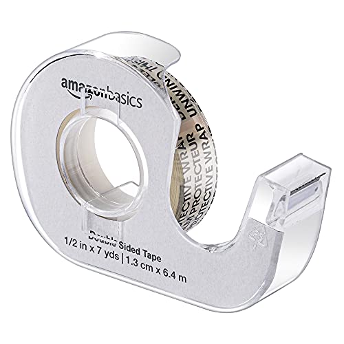 Amazon Basics Double Sided Permanent Tape with Dispenser, Narrow Width, 1/2 x 252 inches, Translucent, 3-Pack