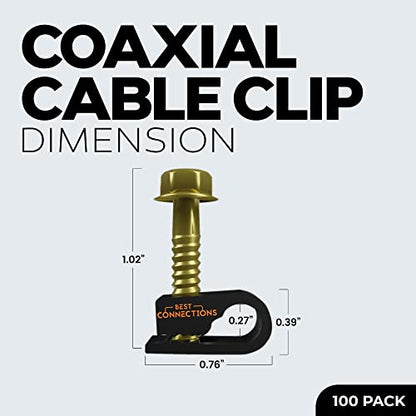 BEST CONNECTIONS Coaxial Cable Clips with Pre-Inserted Screw (100 Pack) – Black Single Cable Mounting Clamps for Coax Cable (RG6, RG59) and Ethernet Cable – Cord Fastener/Strain Relief Clip - style: 100 PACK