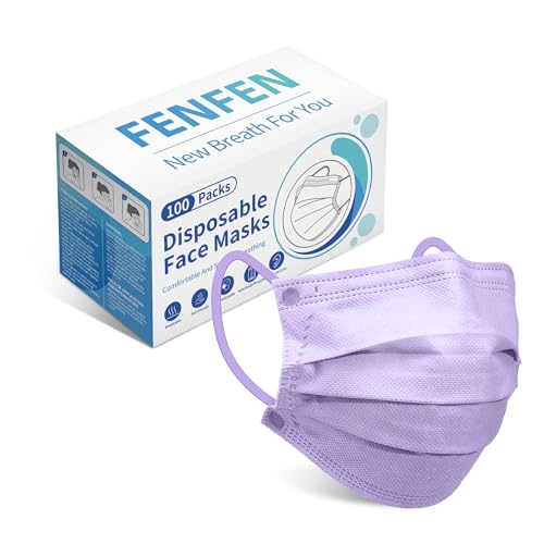 Disposable Face Mask For Adults - Travel Essentials, 100 Pack Individually Wrapped, 4 Ply Protection,Safety Masks Disposable - color: Purple