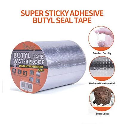 TAPEBEAR Butyl Tape, Waterproof Sealing Tape Aluminum Foil Tape, for RV Repair, Window, Silicone, Glass & EDPM Roof Leak Patching, Boat and Pipe Sealing, Silver, 6inch x16feet - size: 150mm x 5m