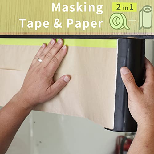 Tangibay Pre-Taped Masking Paper for Painting - 12 inch x 50 feet Tape and Drape Painters Paper, Paint Adhesive Protective Paper Roll for Covering Skirting, Frames, Cars and Auto Body (4 Rolls) - size: 4 Rolls: 12"