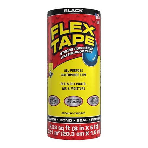 Flex Tape, Original Thick Flexible Rubberized Waterproof Tape - Seal and Patch Leaks, Works Underwater, Indoor Outdoor - Home RV Roof Plumbing and Pool Repairs, Black, 8 in x 5 ft, Pack of 1