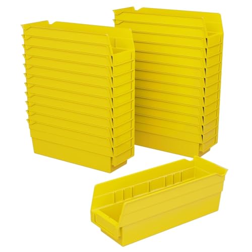 Akro-Mils 30120 Plastic Shelf Bins, Heavy Duty Storage Bins for Garage, Closet, and Drawer Organization, 12" x 4" x 4", Yellow, 24-Pack - color: Yellow