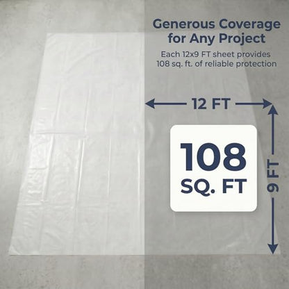 24 Pack Plastic Drop Cloths for Painting, 9 x 12 FT Clear Painters Plastic Sheeting, Disposable Drop Cloth for Floor, Furniture, Couch & Carpet Protection - color: 24 - Pack