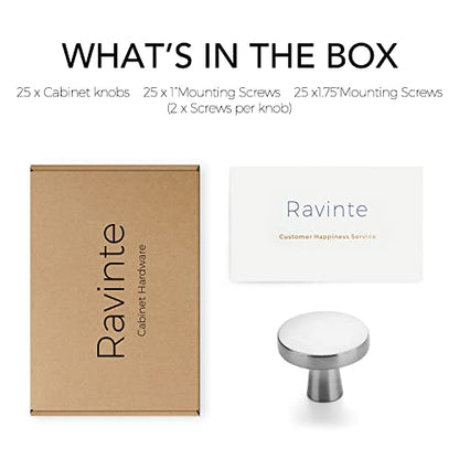 Ravinte 25 Pack Drawer Pulls 1-1/4 Inch Kitchen Cabinet Knobs Brushed Nickel Round Dresser Drawer Knobs Solid Dresser Knobs Drawer Knobs Simple Cabinet Hardware for Cupboard Drawer Pulls - color: Brushed Nickel