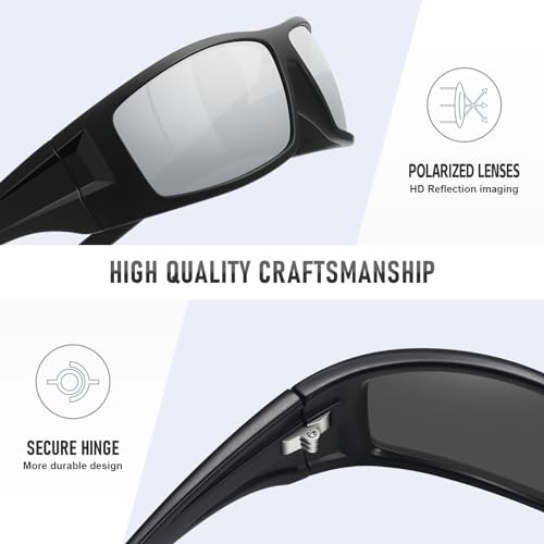 Polarized Sports Sunglasses for Men Women Unbreakable Frame Cycling Fishing Wrap Around Sunglasses UV400 Protection - color: 1-black Frame/Silver Mirror Lens