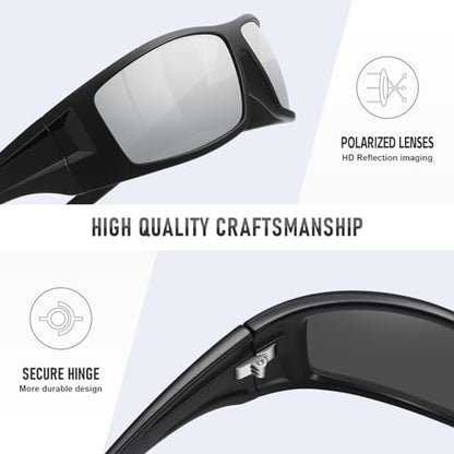 Polarized Sports Sunglasses for Men Women Unbreakable Frame Cycling Fishing Wrap Around Sunglasses UV400 Protection - color: 1-black Frame/Silver Mirror Lens