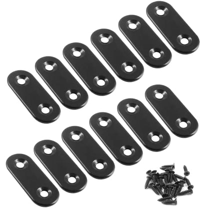 Jiozermi 12 Pcs Straight Brace, Flat Brace 1.6” x 0.6”, Stainless Steel Straight Bracket, Mending Joining Plates for Wood, Board, Bed Frame, Furniture & Shelves, Matte Black - size: Black, 1.6” x 0.6”, 12 Pcs