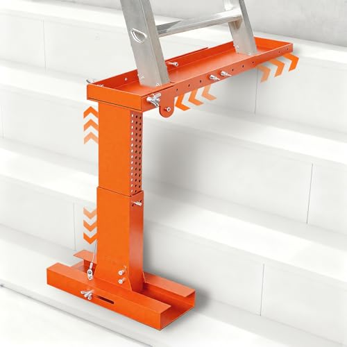 Adjustable Foldable Ladder Leveler for Stairs, 500LB Capacity, Fits Foot Spacing <30", Height 11-18", Length 17-31.5", Durable & Stable Platform for Safe Use (Orange) - color: Orange