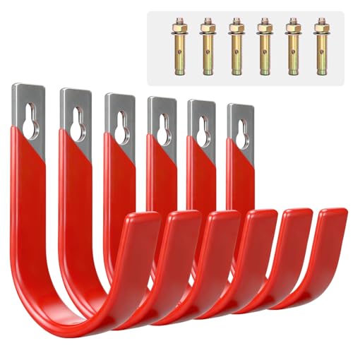 6 Pack Metal Garage Hooks, Heavy Duty Hose Hanger Wall Mounted Utility Storage Hooks for Outside Yard, Sturdy Hose Reel for Water Hose, Brooms, Ladders, Garage Storage - size: 6 Pack