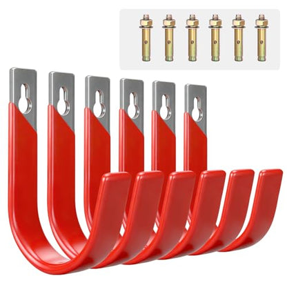 6 Pack Metal Garage Hooks, Heavy Duty Hose Hanger Wall Mounted Utility Storage Hooks for Outside Yard, Sturdy Hose Reel for Water Hose, Brooms, Ladders, Garage Storage - size: 6 Pack