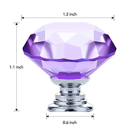 Ravinte 5 Pack Purple Crystal Knobs for Dresser Drawers - 30 mm Glass Cabinet Diamond Shaped Knobs with Silver Base - color: Purple
