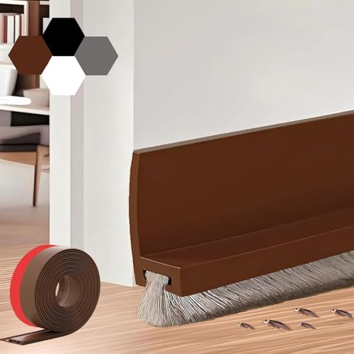 39-inch Door Draft Stopper with Brush - Adhesive Weather Stripping Seal for Exterior/Interior Doors | Under Door Sweep Blocks Drafts, Noise & Dust | Fits 1/4"-1" Gaps (Brown) - color: Brown