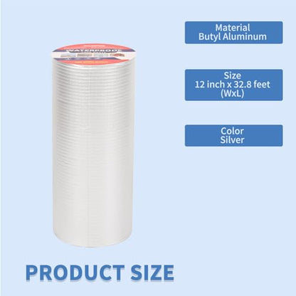 12" W X 32.8'L Waterproof Tape for Leaks Aluminum Butyl Tape with Adhesive for RV Repair, Glass Repairs, Air Mattress Patch, Window Caulking, Boat Sealing, Roof Patching - size: 12in x 32.8ft