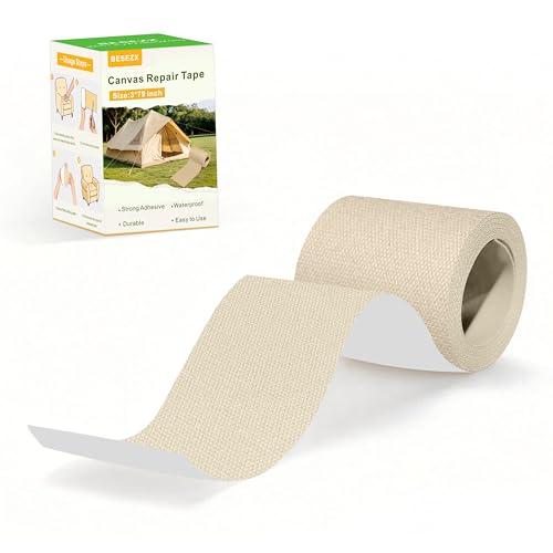 Besezx Canvas Repair Tape,Outdoor Gear Patch, 3x79 Inches,Waterproof Self-Adhesive Fabric Repair Tape for Repairing Boat Covers,Sun Shades,Sofas,Tents,Lounge Chairs,Awnings (Rice Coffee) - color: Rice Coffee, size: 3*79 inch