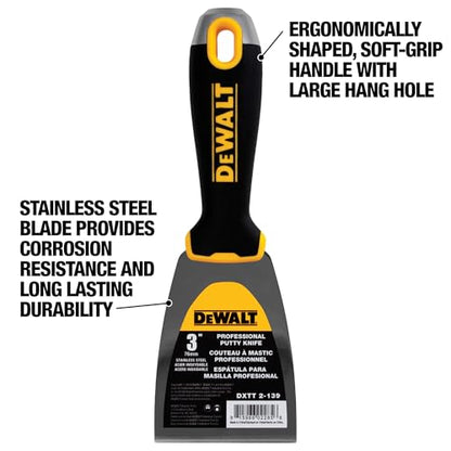 DEWALT 3" Putty Knife | Stainless Steel w/Soft Grip Handle | DXTT-2-139 - size: 3-inch