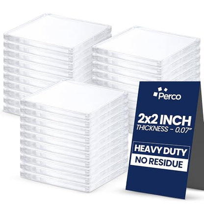 Perco Double Sided Tape Squares, Clear Nano Tape, 30 2"x2" Pre-Cut Mounting Squares – Strong Adhesive for Medium Items, Wall Décor, Mirrors, Posters, Photos, Crafts, Home, Office, DIY Projects - size: 2x2 inches
