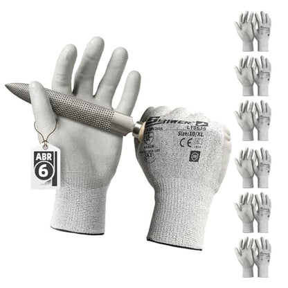 Schwer 6 Pairs Safety Work Gloves with Certified Level 6 Abrasion Resistance, ANSI A2 Cut Resistant Working Gloves with Grip for General Use, Construction, Gardening, Mechanic, 3D-Comfort, LT5636, XL - size: X-Large, style: 6 Pairs