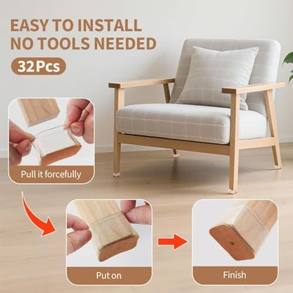 32Pcs Rectangle Chair Leg Floor Protectors for Hardwood Floor, Silicone Clear Felt Furniture Pads, No-Noise & Non-Slip Leg Caps, Kitchen Chair Rubber Mat Floor Protector(Fit: L 1.12"-1.5", W 0.75"-1") - size: Medium