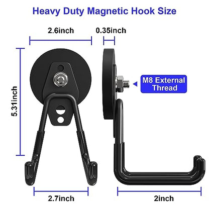 Heavy Duty Storage Magnetic Utility Hooks Large Garage Magnet Hooks with Anti-Slip Coating for Metal Cabinet,Pegboard,Garage Shelve,Garden Tools (3PCS 2.59'' Black) - color: Black