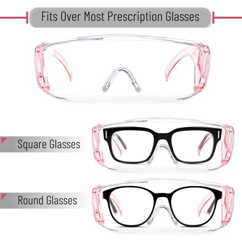 UNCO- Safety Goggles Over Glasses, Protective Goggles, Anti Fog, Work, Safety Glasses Over - color: Light Pink, size: 2 Pack