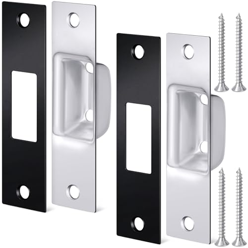 Hicarer 2 Pcs Box Strike Plate 1-1/4" x 4-7/8" Door Lock Striker Plate Deadbolt Strike Plates Universal Latch Restorer Security Latch Restorer for Exterior Doors Home Office Residential Use(Black) - color: Black
