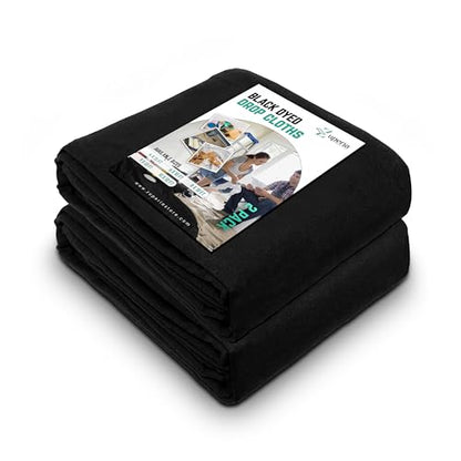 ZUPERIA Black Drop Cloth (9 x 12 Feet - Pack of 2) - Pure Canvas Drop Cloth for Painting, Curtains & Floor Protection Washable & Reusable Tightly Woven Paint Cover for Multipurpose use - size: 9 x 12 - 2 Pack