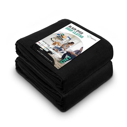 ZUPERIA Black Drop Cloth (8 x 10 Feet - Pack of 2) - Pure Canvas Drop Cloth for Painting, Curtains & Floor Protection, Washable & Reusable Tight Woven Paint Cover for Multipurpose use - size: 8 x 10 - 2 Pack