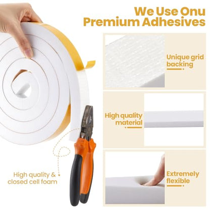 4 Rolls Total 26 Ft White Weather Stripping 1 Inch Wide x 3/4 Inch Thick Self Adhesive High Density Foam Tape Insulation Weatherproof Window Door Seal Strip Soundproof Collision Avoidance 6.5 Ft x 4