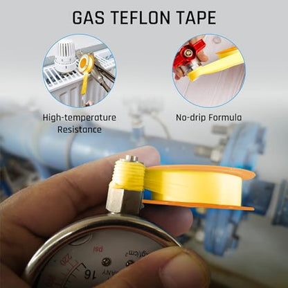 TAPEWELL Yellow Gas Teflon Tape, Pipe Thread Sealant, 260" Length 1/2" Width, for Propane, Natural Gas, & More, Pack of 2 (2)