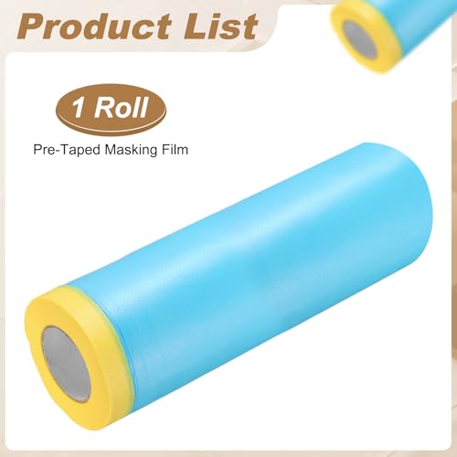 HARFINGTON Pre-Taped Masking Film 59.1" x82ft Adhesive Tape and Drape Painters Plastic Drop Cloth Film with Tape Plastic Sheeting for Automotive Painting Covering, Blue - color: Blue, size: 59.1"x82ft