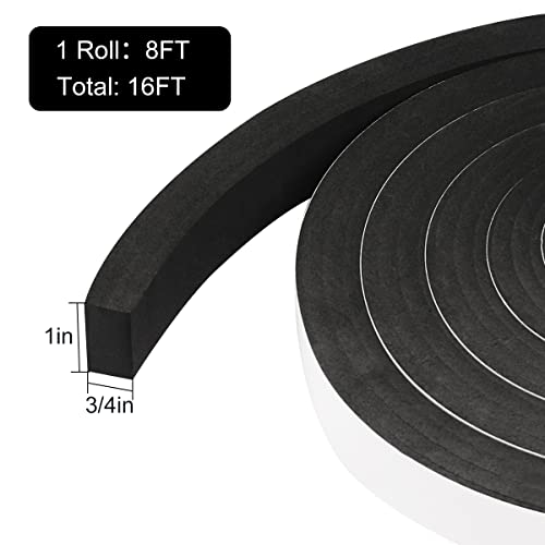 2 Rolls Foam Tape Weather Stripping Door Seal, 1'' W x 3/4'' T High Density Seal Strip Weather Stripping, Adhesive Weather Strip Total 16.5 Feet Long - size: 1'' W x 3/4'' T x16.5ft