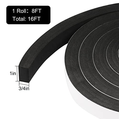 2 Rolls Foam Tape Weather Stripping Door Seal, 1'' W x 3/4'' T High Density Seal Strip Weather Stripping, Adhesive Weather Strip Total 16.5 Feet Long - size: 1'' W x 3/4'' T x16.5ft
