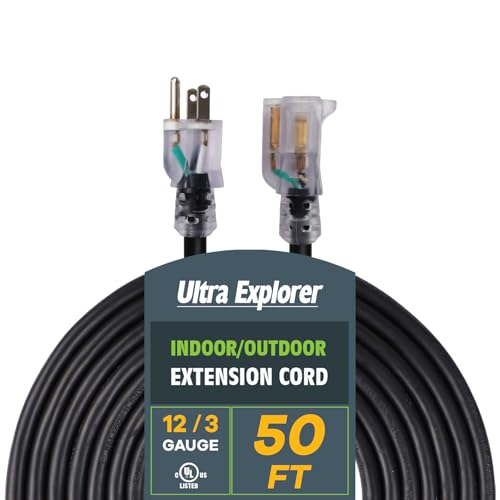 Outdoor Extension Cord Waterproof 50 FT, 12 Gauge Heavy Duty Black Extension Cord SJTW, Flexible Cold-Resistant 3 Prong Grounded Power Cord for Lawn, Garden, Appliance, UL Listed - color: Black, size: 50 ft