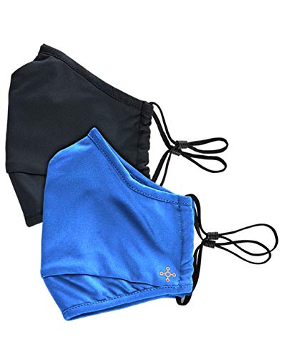 Tommie Copper Community Wear Face Masks I Double Lined, Copper Infused, Ear Straps & Nose Wire, Face Covering (Pack of 2) - style: Black & Cobalt Blue