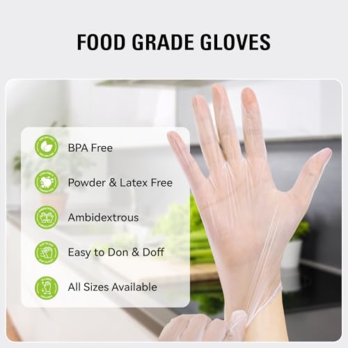 SWIFTLITE Disposable Vinyl Gloves, Food Safe, Latex-Free Powder-Free Clear Plastic Gloves for Cooking, House Clean, Food Prep - size: Large