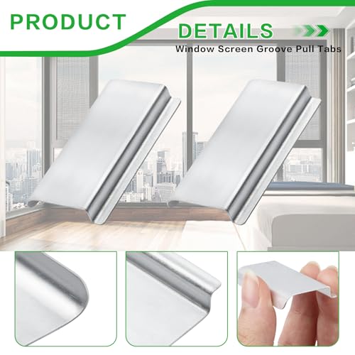 Universal Aluminum Window Screen Pull Tabs Replacement, 30-Pack Durable UV-Resistant Breakage-Proof Flat Groove (C-Shaped) Clip Tabs - Better Than Plastic