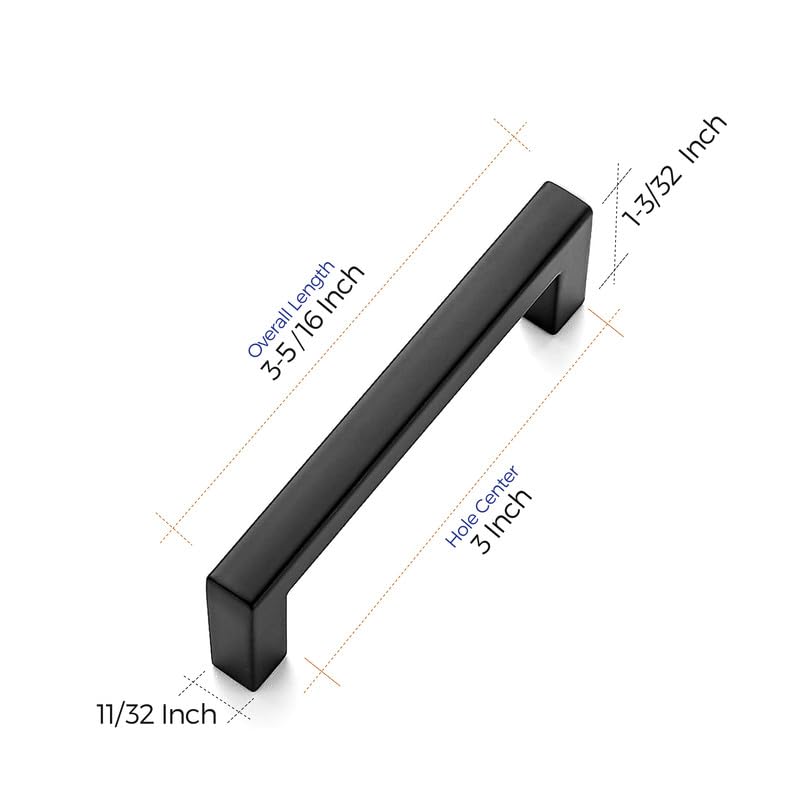 Ravinte 3 Pack Solid 3 Inch Center to Center Slim Square Bar Drawer Handles - Kitchen Cabinet Hardware in Matte Black - Drawer Pulls and Cabinet Handles - size: Flat Black 3'' Hole Center