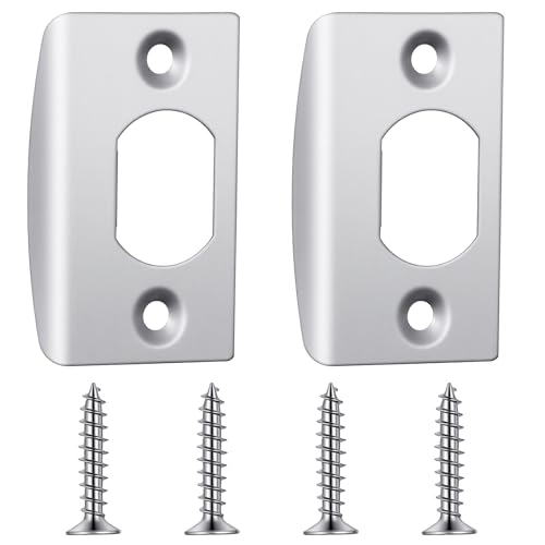 Door Latch Plate, 2 Pcs Door Strike Plate 2-1/4"x1-3/4", Universal Round Corner Design Sliver Stainless Steel Construction Extended Lip Hardware with 4 Pcs 0.8" Screws for Interior/Exterior Doors